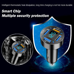 66W Fast USB Car Charger with Voltmeter & LED for iPhone & Samsung