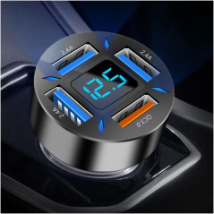 66W Fast USB Car Charger with Voltmeter & LED for iPhone & Samsung
