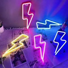 Enseigne Néon Éclair Jaune LED pour Décor Mural - USB/Batterie