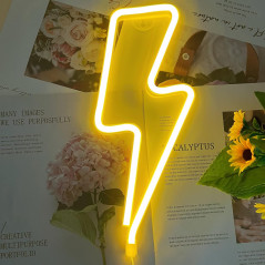 Enseigne Néon Éclair Jaune LED pour Décor Mural - USB/Batterie