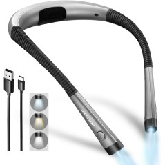 Glocusent Book Light - Rechargeable 3-Color, 6-Brightness Reading Lamp