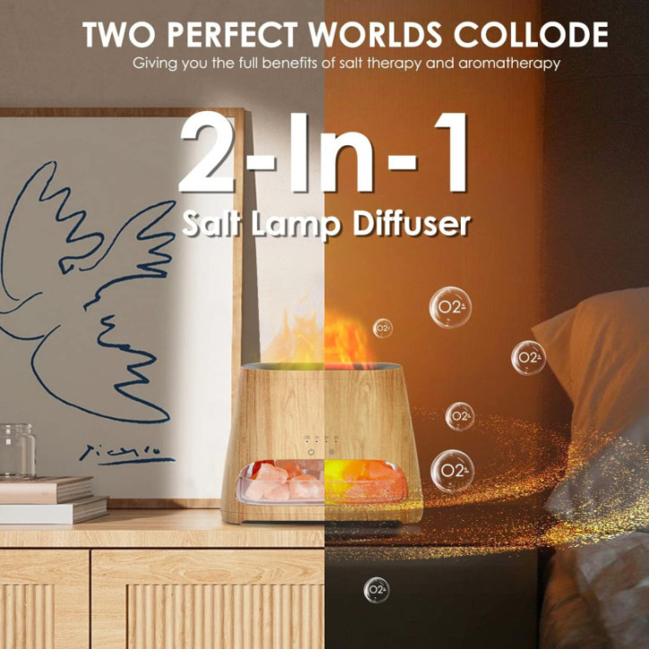 SALKING 2-in-1 Ultrasonic Essential Oil Diffuser & Himalayan Salt Lamp, 150ml Cool Mist Humidifier, Auto Off