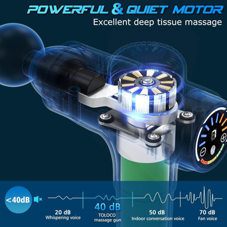 TOLOCO Pistolet de Massage Profond, 10 Têtes, Ultra Silencieux, Portable, Noir - Pour Athlètes et Relaxation TOLOCO Pistolet de Massage Profond, 10 Têtes, Ultra Silencieux, Portable, Noir - Pour Athlètes et Relaxation