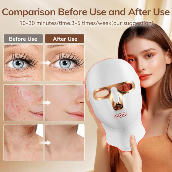 Masque de thérapie par lumière rouge sans fil, LED rechargeable USB-C, infrarouge pour visage, maison, voyage, yoga, sommeil Masque de thérapie par lumière rouge sans fil, LED rechargeable USB-C, infrarouge pour visage, maison, voyage, yoga, sommeil