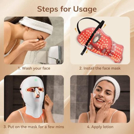 Masque de thérapie par lumière rouge sans fil, LED rechargeable USB-C, infrarouge pour visage, maison, voyage, yoga, sommeil