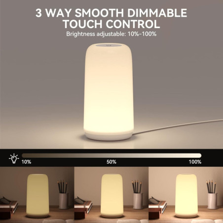 Lampe de Chevet Tactile RGB, 3 Niveaux Dimmables, LED Blanc Chaud, Design Élégant, Lampe de Nuit Multicolore