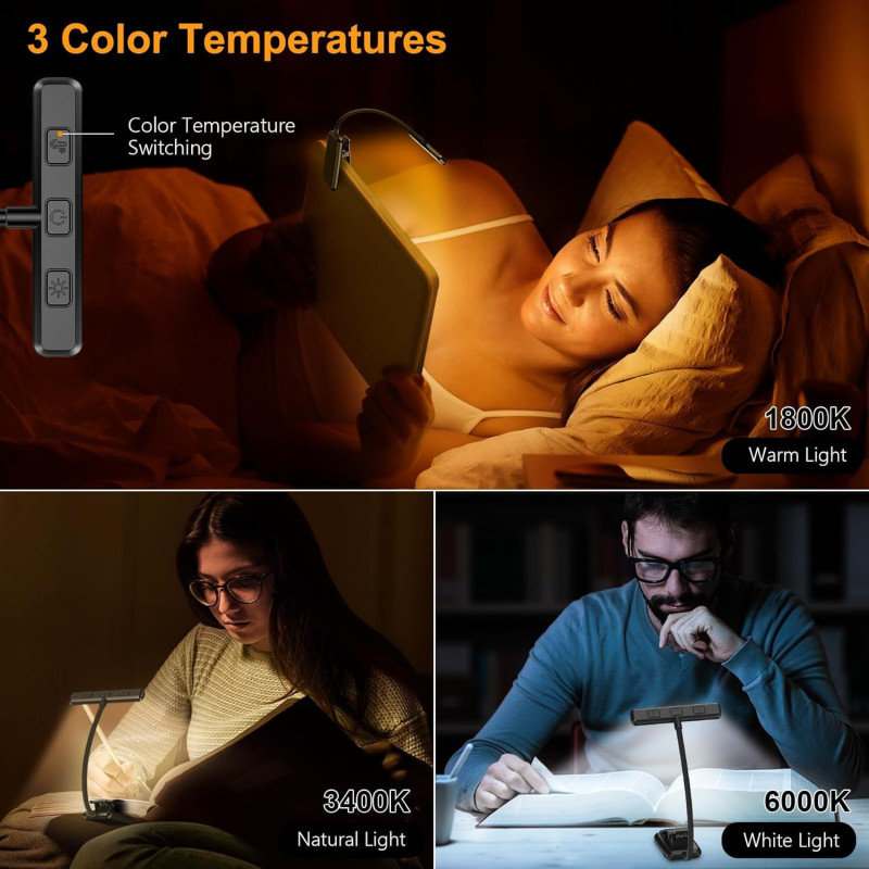 Lampe de Lecture Rechargeable Gritin 19 LED, 3 Couleurs, 80H