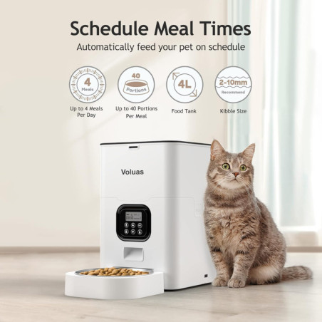 Distributeur Automatique VOLUAS pour Chats et Chiens - Programmable 4 Repas Quotidiens avec Enregistreur Vocal