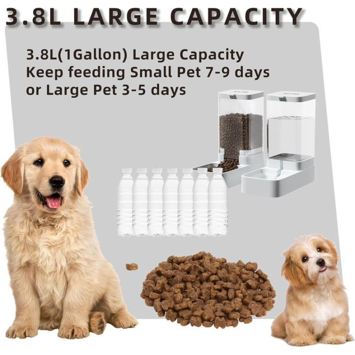 Distributeur automatique de nourriture et d'eau Gravity 3,8L pour chiens et chats, grande capacité Distributeur automatique de nourriture et d'eau Gravity 3,8L pour chiens et chats, grande capacité