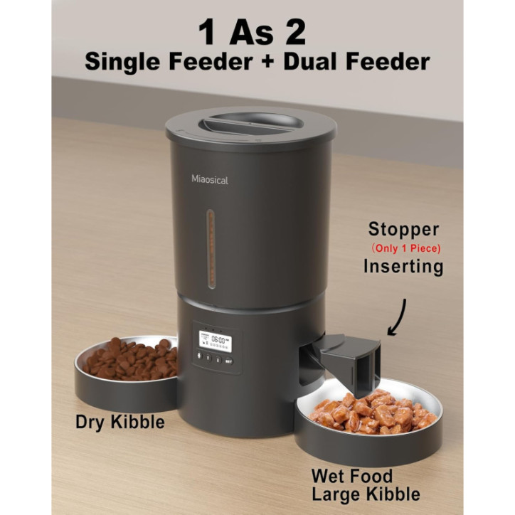 Distributeur Automatique Double pour Chats, 6 Repas/Jour, 4,2L, Enregistreur Vocal, Minuteur Flexible (Noir) Distributeur Automatique Double pour Chats, 6 Repas/Jour, 4,2L, Enregistreur Vocal, Minuteur Flexible (Noir)