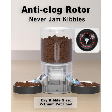 Distributeur Automatique Double pour Chats, 6 Repas/Jour, 4,2L, Enregistreur Vocal, Minuteur Flexible (Noir)