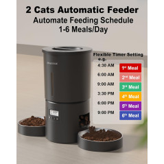 Dual Automatic Cat Feeder for 2 Cats, 6 Meals/Day, 4.2L, Voice Record