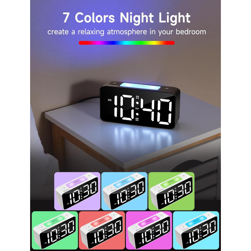Cadmos Super Loud Alarm Clock with NightLight, USB Charger & Volume Control