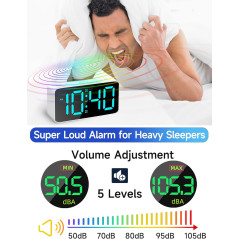 Réveil Cadmos Super Loud pour Adultes et Enfants, Veilleuse RGB