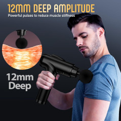 Pistolet de Massage Électrique 9 Accessoires 30 Vitesses Noir
