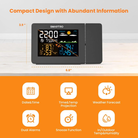 SMARTRO SC91 Projection Alarm Clock with Weather Station & Thermometer