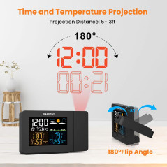 SMARTRO SC91 Réveil à Projection avec Station Météo, Thermomètre Intérieur/Extérieur Sans Fil, Hygromètre