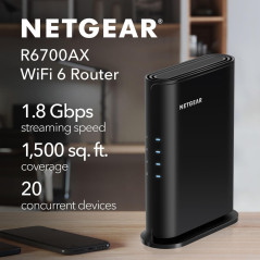 Routeur NETGEAR WiFi 6 AX1800 R6700AX – 1,8 Gbps, 20 appareils