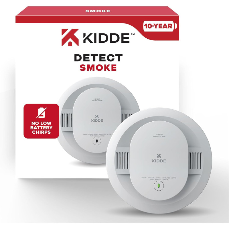 Détecteur de fumée Kidde 10 ans avec voyant LED et batterie