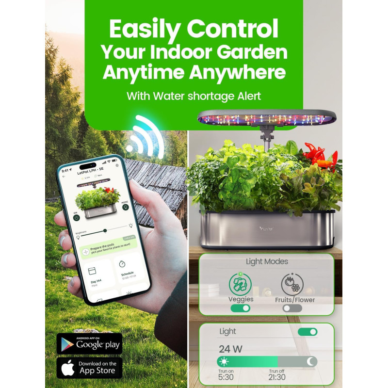 LetPot LPH-SE 12-Pod Smart Hydroponic Herb Garden Kit with WiFi & LED