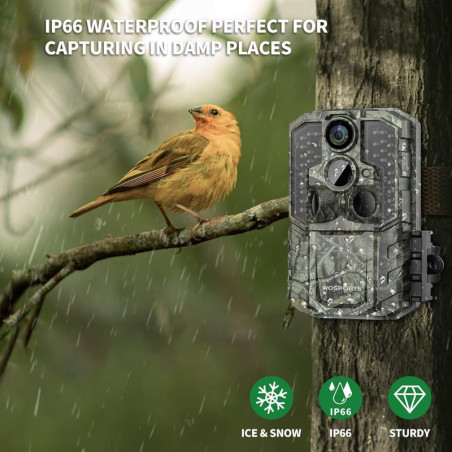 Caméra de Surveillance WOSPORTS 48MP 4K Vision Nocturne IP66 0.2s Déclencheur 120° Grand Angle