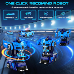 Voiture Télécommandée Robot Transformable 360°, LED, Cadeau