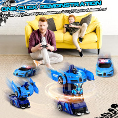Voiture Télécommandée Robot Transformable 360°, LED, Cadeau