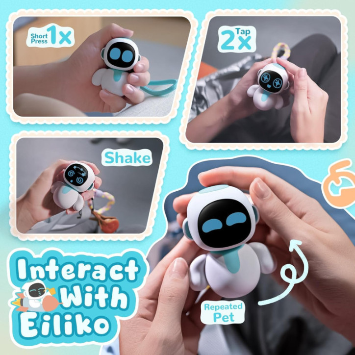 ENERGIZE LAB Eiliko Aquamarine - Tiny AI Charm Robot Pendant, Fun Electronic Toy for Couples & Friends