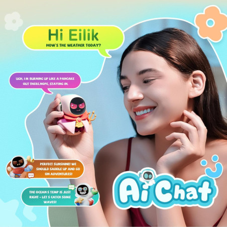 ENERGIZE LAB Eiliko Aquamarine - Tiny AI Charm Robot Pendant, Fun Electronic Toy for Couples & Friends