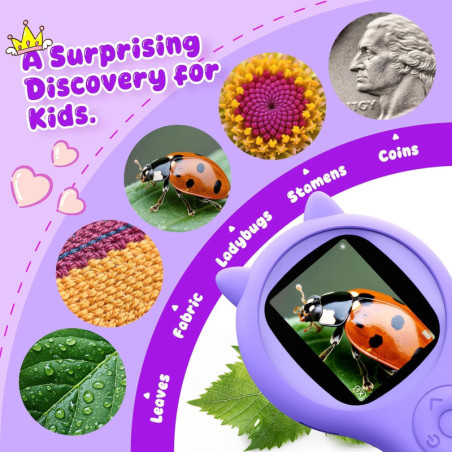 Kids Mini Pocket Microscope - STEM Science Toy for Ages 5-12 (Purple)