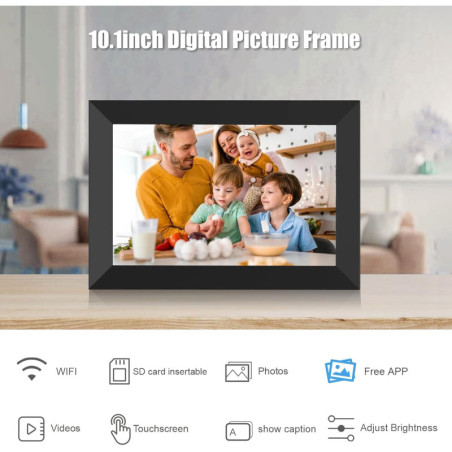 Cadre Photo Numérique WiFi 10,1 IPS HD 1280x800 Tactile, Rotation Auto, Diaporama, Partage à Distance via App