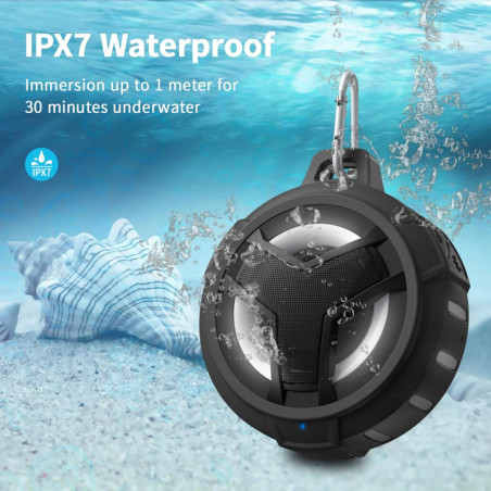 Haut-parleur Bluetooth EBODA étanche IP67, portable, flottant avec LED, 2000mAh, stéréo sans fil - Noir