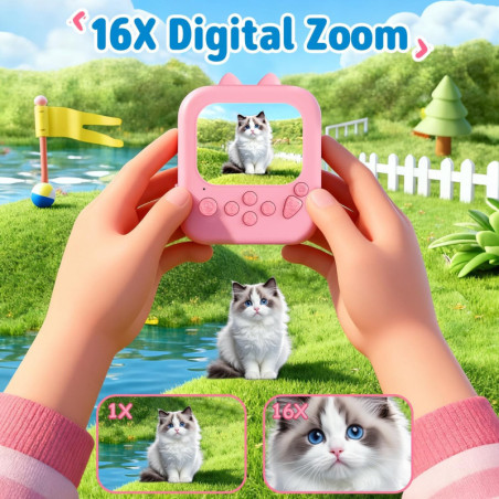 Appareil Photo Instantané Enfants Gleeglee 1080P Rose Chat - Cadeau Anniversaire Noël 3-10 Ans