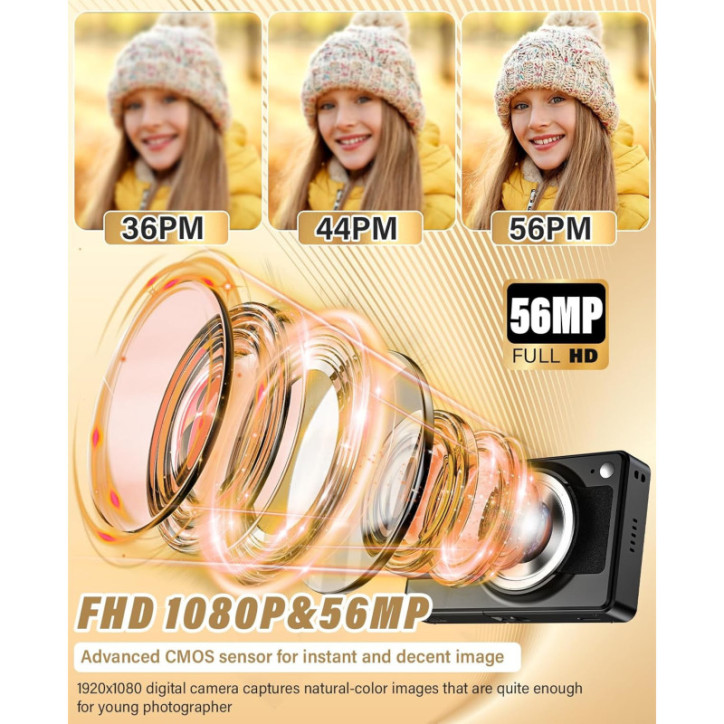 2025 Kids Digital Camera 56MP FHD 1080P, 16x Zoom, Anti-Shake, Face/Smile Detect, 32GB Card, Black 2025 Kids Digital Camera 56MP FHD 1080P, 16x Zoom, Anti-Shake, Face/Smile Detect, 32GB Card, Black
