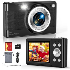 2025 Kids Digital Camera 56MP FHD 1080P 16x Zoom Anti-Shake Gift Black