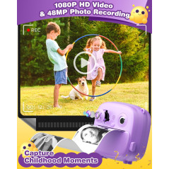 Appareil Photo Instantané Enfants - Cadeau Anniversaire Noël 3-12 Ans - Camera HD 1080P Violet avec Impression Photos