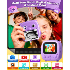Kids Camera Instant Print - HD Video Digital Toy for Ages 3-12, Purple