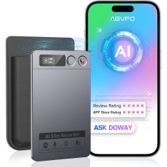 Enregistreur Vocal IA 64GB, Transcription & Résumé, Suppression de Bruit, 152 Langues, Contrôle APP, Gris