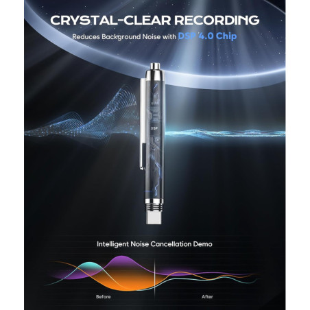 64GB Voice Recorder (7200Hrs) w/ Type-C, AI Noise Reduction, Voice Activated, 90-Day Storage for Meetings & Lectures