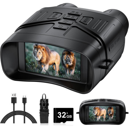 4K Night Vision Goggles with 3” HD Screen, 5000mAh Battery & 32GB Card for Camping & Security - Black
