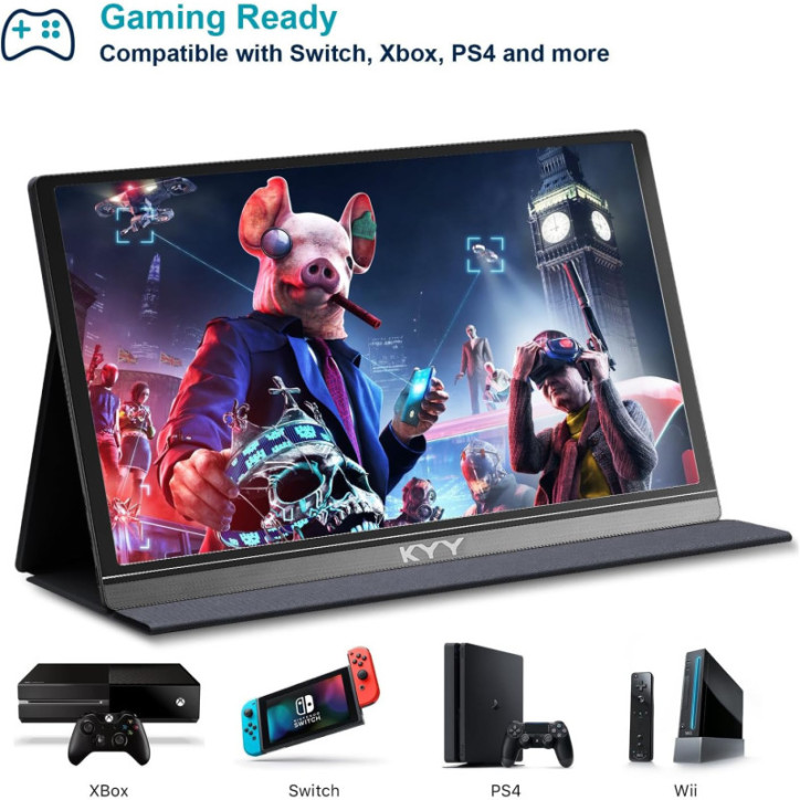 KYY Écran Portable 15.6 1080P FHD USB-C HDMI HDR IPS avec Haut-parleurs, Étui & Protection, PC/Mac/Console KYY Écran Portable 15.6 1080P FHD USB-C HDMI HDR IPS avec Haut-parleurs, Étui & Protection, PC/Mac/Console