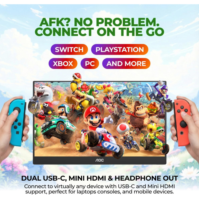 Écran Portable AOC 16T20 15.6 FHD USB-C, HDMI, Haut-parleurs
