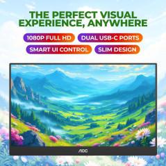 Écran Portable AOC 16T20 15.6 FHD USB-C, HDMI, Haut-parleurs