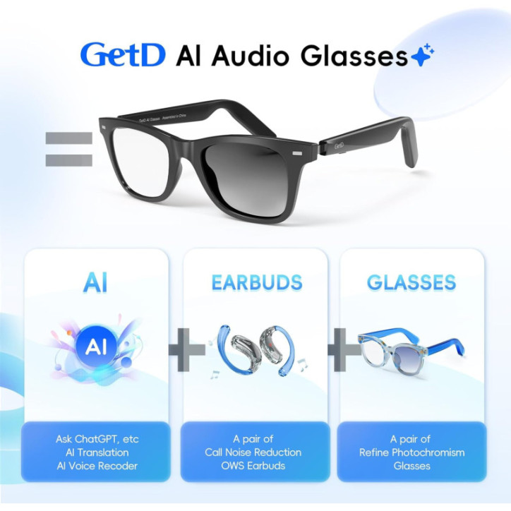 Lunettes Intelligentes GetD AI Unisexes – Traduction 145 Langues, Bluetooth, Verres Photochromiques, 11H Musique Lunettes Intelligentes GetD AI Unisexes – Traduction 145 Langues, Bluetooth, Verres Photochromiques, 11H Musique