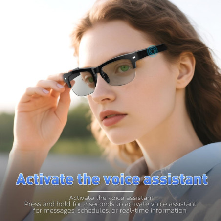 Smart Bluetooth Glasses with Open-Ear Audio, Photochromic Polarized Lenses, IPX4 Waterproof, Voice Assistant