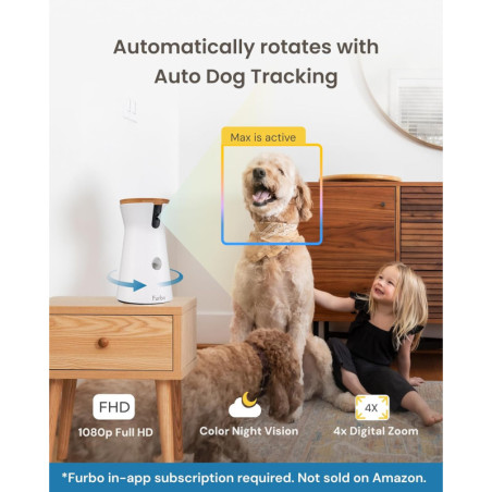 Furbo Caméra Chien 360° avec Distribution Friandises, Sécurité Maison & Alertes, Haut-Parleur 2 Sens