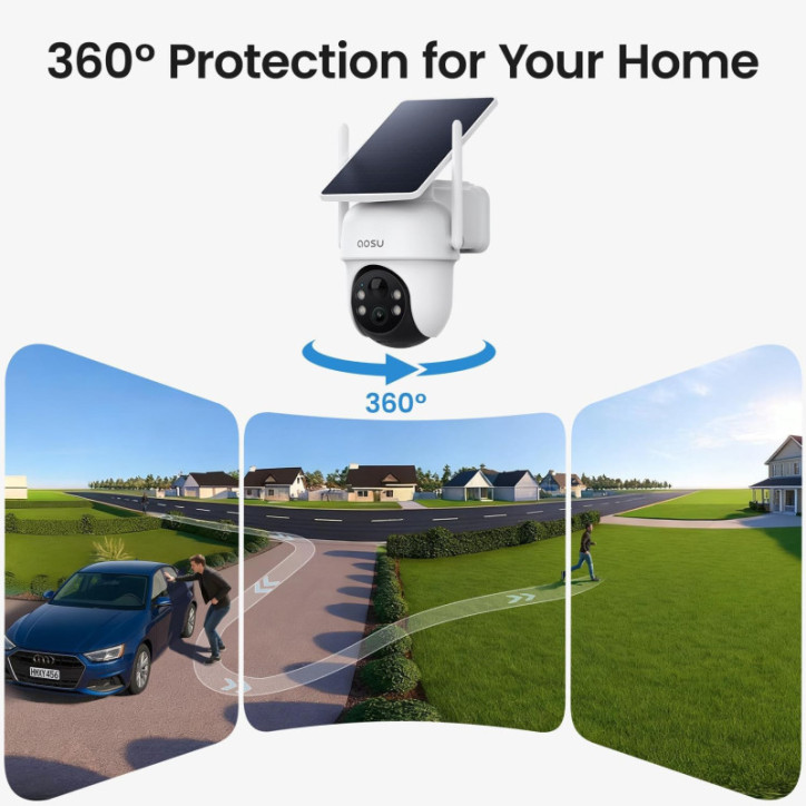 Caméras de Sécurité Extérieures Sans Fil Aosu 4 Caméras, Solaires, Vision Nocturne 2K, Panoramique 360° Caméras de Sécurité Extérieures Sans Fil Aosu 4 Caméras, Solaires, Vision Nocturne 2K, Panoramique 360°