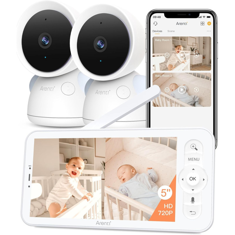 Moniteur Bébé ARENTI 2 Caméras 2K WiFi 6 avec Détection Sons