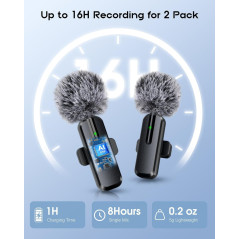 Microphone sans fil mini lavalier Bluetooth 2 en 1 pour iPhone, iPad, Android - 2 pièces, réduction de bruit