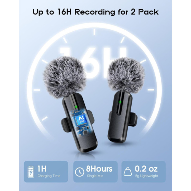 Microphone sans fil mini lavalier Bluetooth 2 en 1 pour iPhone, iPad, Android - 2 pièces, réduction de bruit Microphone sans fil mini lavalier Bluetooth 2 en 1 pour iPhone, iPad, Android - 2 pièces, réduction de bruit